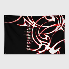Флаг-баннер с принтом Cyberpunk 2077 в Тюмени, 100% полиэстер | размер 67 х 109 см, плотность ткани — 95 г/м2; по краям флага есть четыре люверса для крепления | action | cyberpunk | projekt red | rpg | игра | кибер | мир | панк | средневековья | фэнтези