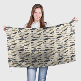 Флаг 3D с принтом Whales pattern в Тюмени, 100% полиэстер | плотность ткани — 95 г/м2, размер — 67 х 109 см. Принт наносится с одной стороны | whale | акула | горбач | касатка | кашалот | кит | море | океан | рыбы | синий кит