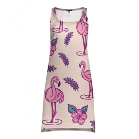Платье-майка 3D с принтом Фламинго в Тюмени, 100% полиэстер | полуприлегающий силуэт, широкие бретели, круглый вырез горловины, удлиненный подол сзади. | 