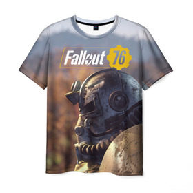 Мужская футболка 3D с принтом Fallout 76 в Тюмени, 100% полиэфир | прямой крой, круглый вырез горловины, длина до линии бедер | fallout | fallout 76 | future | rpg | valt tec | war | wasteland | будущее | война | костюм | постапокалипсис | рпг | фалаут | фолаут | фоллаут | фолыч | ядерная пустошь