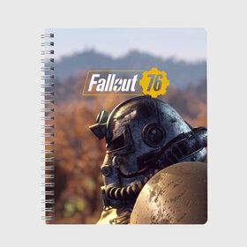 Тетрадь с принтом Fallout 76 в Тюмени, 100% бумага | 48 листов, плотность листов — 60 г/м2, плотность картонной обложки — 250 г/м2. Листы скреплены сбоку удобной пружинной спиралью. Уголки страниц и обложки скругленные. Цвет линий — светло-серый
 | fallout | fallout 76 | future | rpg | valt tec | war | wasteland | будущее | война | костюм | постапокалипсис | рпг | фалаут | фолаут | фоллаут | фолыч | ядерная пустошь