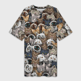 Платье-футболка 3D с принтом Коты разных пород в Тюмени,  |  | бенгальский | кот | котик | котики | кошка | мейн кун | паттерн | персидский | сиамский | сфинкс