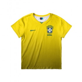 Детская футболка 3D с принтом Форма Бразилии с текстурой в Тюмени, 100% гипоаллергенный полиэфир | прямой крой, круглый вырез горловины, длина до линии бедер, чуть спущенное плечо, ткань немного тянется | Тематика изображения на принте: 