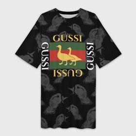 Платье-футболка 3D с принтом Гуси в Тюмени,  |  | Тематика изображения на принте: gucci | gussi | гуси | гусь | гучи