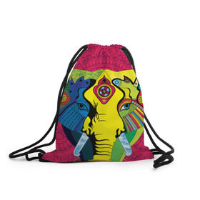 Рюкзак-мешок 3D с принтом Мама Индия. Ганеша в Тюмени, 100% полиэстер | плотность ткани — 200 г/м2, размер — 35 х 45 см; лямки — толстые шнурки, застежка на шнуровке, без карманов и подкладки | ганеша | индия | кислота | психоделика | слон | ярко