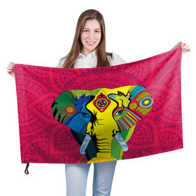 Флаг 3D с принтом Мама Индия. Ганеша в Тюмени, 100% полиэстер | плотность ткани — 95 г/м2, размер — 67 х 109 см. Принт наносится с одной стороны | ганеша | индия | кислота | психоделика | слон | ярко