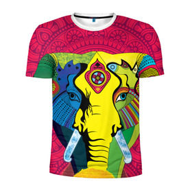 Мужская футболка 3D спортивная с принтом Мама Индия. Ганеша в Тюмени, 100% полиэстер с улучшенными характеристиками | приталенный силуэт, круглая горловина, широкие плечи, сужается к линии бедра | Тематика изображения на принте: ганеша | индия | кислота | психоделика | слон | ярко