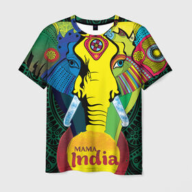 Мужская футболка 3D с принтом Мама Индия в Тюмени, 100% полиэфир | прямой крой, круглый вырез горловины, длина до линии бедер | ганеша | гималаи | индия | йога | кислота | практика | психоделика | слон | ярко
