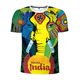Мужская футболка 3D спортивная с принтом Мама Индия в Тюмени, 100% полиэстер с улучшенными характеристиками | приталенный силуэт, круглая горловина, широкие плечи, сужается к линии бедра | Тематика изображения на принте: ганеша | гималаи | индия | йога | кислота | практика | психоделика | слон | ярко