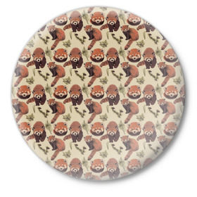 Значок с принтом Red panda в Тюмени,  металл | круглая форма, металлическая застежка в виде булавки | Тематика изображения на принте: panda | red panda | small panda | животные | красная панда | лес | панда