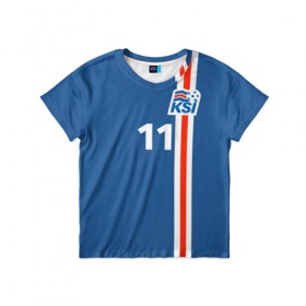 Детская футболка 3D с принтом KSI 11 A.FINNBOGASSON в Тюмени, 100% гипоаллергенный полиэфир | прямой крой, круглый вырез горловины, длина до линии бедер, чуть спущенное плечо, ткань немного тянется | fc | football | football club | iceland | sport | исландия | сборная исландии | спорт | спортивные | униформа | фирменные цвета | фк | футбол | футбольный клуб