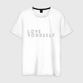 Мужская футболка хлопок с принтом LOVE YOURSELF_2 в Тюмени, 100% хлопок | прямой крой, круглый вырез горловины, длина до линии бедер, слегка спущенное плечо. | bangtan boys | bts | бантаны | бтс