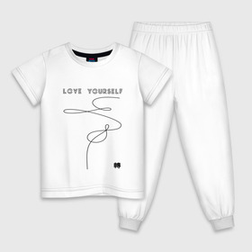 Детская пижама хлопок с принтом LOVE YOURSELF _ в Тюмени, 100% хлопок |  брюки и футболка прямого кроя, без карманов, на брюках мягкая резинка на поясе и по низу штанин
 | Тематика изображения на принте: bangtan boys | bts | бантаны | бтс