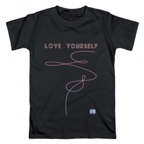Мужская футболка хлопок с принтом LOVE YOURSELF_3 в Тюмени, 100% хлопок | прямой крой, круглый вырез горловины, длина до линии бедер, слегка спущенное плечо. | bangtan boys | bts | бантаны | бтс