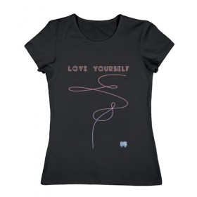 Женская футболка хлопок с принтом LOVE YOURSELF_3 в Тюмени, 100% хлопок | прямой крой, круглый вырез горловины, длина до линии бедер, слегка спущенное плечо | bangtan boys | bts | бантаны | бтс