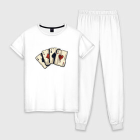 Женская пижама хлопок с принтом Старые карты в Тюмени, 100% хлопок | брюки и футболка прямого кроя, без карманов, на брюках мягкая резинка на поясе и по низу штанин | cards | карты