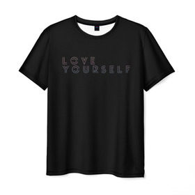 Мужская футболка 3D с принтом LOVE YOURSELF_5 в Тюмени, 100% полиэфир | прямой крой, круглый вырез горловины, длина до линии бедер | bangtan boys | bts | бантаны | бтс
