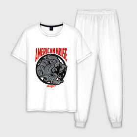 Мужская пижама хлопок с принтом Skillet - American noise в Тюмени, 100% хлопок | брюки и футболка прямого кроя, без карманов, на брюках мягкая резинка на поясе и по низу штанин
 | 