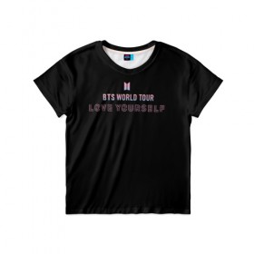 Детская футболка 3D с принтом BTS WORLD TOUR_color в Тюмени, 100% гипоаллергенный полиэфир | прямой крой, круглый вырез горловины, длина до линии бедер, чуть спущенное плечо, ткань немного тянется | Тематика изображения на принте: bangtan boys | bts | бантаны | бтс