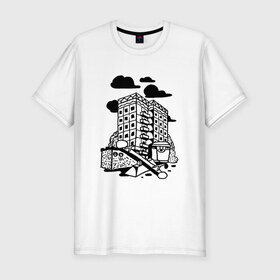 Мужская футболка премиум с принтом Панельный дом в Тюмени, 92% хлопок, 8% лайкра | приталенный силуэт, круглый вырез ворота, длина до линии бедра, короткий рукав | old school | taknado | urban | арт | граффити | илюстратор | сибирь | стрит арт | тату