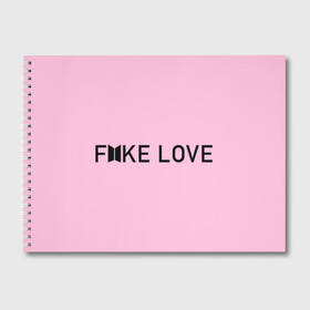 Альбом для рисования с принтом FAKE LOVE_pink в Тюмени, 100% бумага
 | матовая бумага, плотность 200 мг. | Тематика изображения на принте: bangtan boys | bts | бантаны | бтс