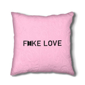 Подушка 3D с принтом FAKE LOVE_pink в Тюмени, наволочка – 100% полиэстер, наполнитель – холлофайбер (легкий наполнитель, не вызывает аллергию). | состоит из подушки и наволочки. Наволочка на молнии, легко снимается для стирки | bangtan boys | bts | бантаны | бтс