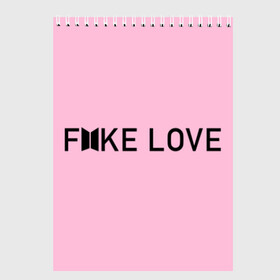 Скетчбук с принтом FAKE LOVE_pink в Тюмени, 100% бумага
 | 48 листов, плотность листов — 100 г/м2, плотность картонной обложки — 250 г/м2. Листы скреплены сверху удобной пружинной спиралью | Тематика изображения на принте: bangtan boys | bts | бантаны | бтс