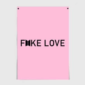 Постер с принтом FAKE LOVE_pink в Тюмени, 100% бумага
 | бумага, плотность 150 мг. Матовая, но за счет высокого коэффициента гладкости имеет небольшой блеск и дает на свету блики, но в отличии от глянцевой бумаги не покрыта лаком | Тематика изображения на принте: bangtan boys | bts | бантаны | бтс