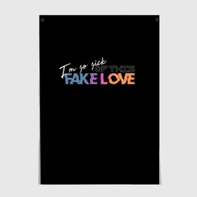 Постер с принтом FAKE LOVE в Тюмени, 100% бумага
 | бумага, плотность 150 мг. Матовая, но за счет высокого коэффициента гладкости имеет небольшой блеск и дает на свету блики, но в отличии от глянцевой бумаги не покрыта лаком | bangtan boys | bts | бантаны | бтс
