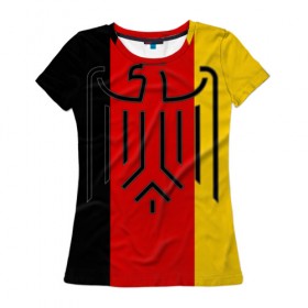 Женская футболка 3D с принтом German eagle в Тюмени, 100% полиэфир ( синтетическое хлопкоподобное полотно) | прямой крой, круглый вырез горловины, длина до линии бедер | герб | германский | немецкий | орел | флаг