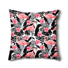 Подушка 3D с принтом Pattern Flamingo в Тюмени, наволочка – 100% полиэстер, наполнитель – холлофайбер (легкий наполнитель, не вызывает аллергию). | состоит из подушки и наволочки. Наволочка на молнии, легко снимается для стирки | Тематика изображения на принте: 