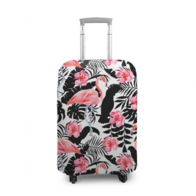 Чехол для чемодана 3D с принтом Pattern Flamingo в Тюмени, 86% полиэфир, 14% спандекс | двустороннее нанесение принта, прорези для ручек и колес | Тематика изображения на принте: 