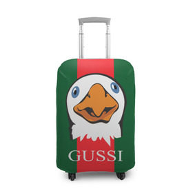 Чехол для чемодана 3D с принтом GUSSI в Тюмени, 86% полиэфир, 14% спандекс | двустороннее нанесение принта, прорези для ручек и колес | gucci | gussi ga ga ga | gussi gang | бренд | гусь | птица