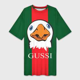 Платье-футболка 3D с принтом GUSSI в Тюмени,  |  | gucci | gussi ga ga ga | gussi gang | бренд | гусь | птица
