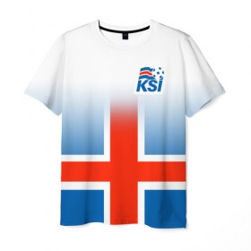 Мужская футболка 3D с принтом KSI ICELAND SPORT в Тюмени, 100% полиэфир | прямой крой, круглый вырез горловины, длина до линии бедер | 2019 | fc | football | football club | iceland | ksi | sport | исландия | кси | сборная исландии | спорт | спортивные | униформа | фирменные цвета | фк | футбол | футбольный клуб