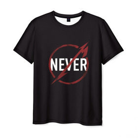 Мужская футболка 3D с принтом Metallica Never в Тюмени, 100% полиэфир | прямой крой, круглый вырез горловины, длина до линии бедер | металика | металлика | никогда | рок