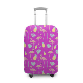 Чехол для чемодана 3D с принтом Тропическое наслаждения в Тюмени, 86% полиэфир, 14% спандекс | двустороннее нанесение принта, прорези для ручек и колес | африка | крылья | мода | прикольные | природа | птица | розовый | фламинго | цвет | яркие