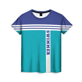 Женская футболка 3D с принтом Swimmer в Тюмени, 100% полиэфир ( синтетическое хлопкоподобное полотно) | прямой крой, круглый вырез горловины, длина до линии бедер | пловец | пловчиха