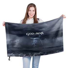 Флаг 3D с принтом God of WAR в Тюмени, 100% полиэстер | плотность ткани — 95 г/м2, размер — 67 х 109 см. Принт наносится с одной стороны | 