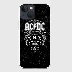 Чехол для iPhone 13 mini с принтом AC DC run for your life в Тюмени,  |  | ac dc | acdc | acdc ас дс | австралийская | ангус янг | асдс | блюз | группа | крис слэйд | метал | молния | музыка | музыканты | певцы | рок | рок н ролл | стиви янг | хард | хардрок | эксл роуз