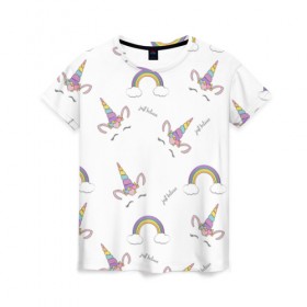 Женская футболка 3D с принтом Just belive в Тюмени, 100% полиэфир ( синтетическое хлопкоподобное полотно) | прямой крой, круглый вырез горловины, длина до линии бедер | Тематика изображения на принте: belive | unicorn | unicorns | верь | единорог | единороги | облака | просто верь | радуга