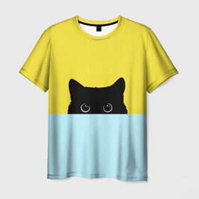 Мужская футболка 3D с принтом Кот спрятался в Тюмени, 100% полиэфир | прямой крой, круглый вырез горловины, длина до линии бедер | 3d | cat | иллюстрация | кот | кот спрятался | кошка | минимализм | рисунок | цифровое искусство