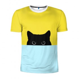 Мужская футболка 3D спортивная с принтом Кот спрятался в Тюмени, 100% полиэстер с улучшенными характеристиками | приталенный силуэт, круглая горловина, широкие плечи, сужается к линии бедра | 3d | cat | иллюстрация | кот | кот спрятался | кошка | минимализм | рисунок | цифровое искусство