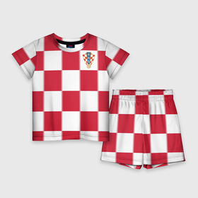 Детский костюм с шортами 3D с принтом Форма Хорватии в Тюмени,  |  | football | sport | команды чм | сборная хорватии | сборные по футболу | сборные чм | футбол | хорватия | чемпионат мира
