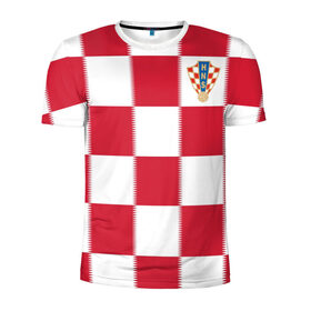 Мужская футболка 3D спортивная с принтом Форма Хорватии в Тюмени, 100% полиэстер с улучшенными характеристиками | приталенный силуэт, круглая горловина, широкие плечи, сужается к линии бедра | football | sport | команды чм | сборная хорватии | сборные по футболу | сборные чм | футбол | хорватия | чемпионат мира