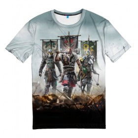 Мужская футболка 3D с принтом For Honor в Тюмени, 100% полиэфир | прямой крой, круглый вырез горловины, длина до линии бедер | hack | slash | викинги | за честь | история | меч | оружие | рыцарь | самурай | топор | файтинг