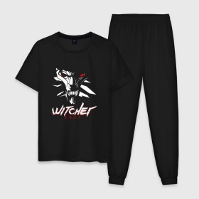 Мужская пижама хлопок с принтом WITCHER 2077 (ВЕДЬМАК 2077) в Тюмени, 100% хлопок | брюки и футболка прямого кроя, без карманов, на брюках мягкая резинка на поясе и по низу штанин
 | 2019 | cd project red | cyberpunk 2077 | future | hack | samurai | sci fi | the witcher | witcher 2077 | андроиды | безумие | будущее | ведьмак 2077 | киберпанк 2077 | логотип | роботы | самураи | фантастика | цифры