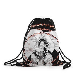Рюкзак-мешок 3D с принтом Хао Асакура в Тюмени, 100% полиэстер | плотность ткани — 200 г/м2, размер — 35 х 45 см; лямки — толстые шнурки, застежка на шнуровке, без карманов и подкладки | shaman king | зик | король шаманов | манга | шаман кинг