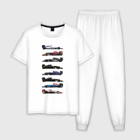 Мужская пижама хлопок с принтом Формула 1 в Тюмени, 100% хлопок | брюки и футболка прямого кроя, без карманов, на брюках мягкая резинка на поясе и по низу штанин
 | f1 | formula 1 | формула 1
