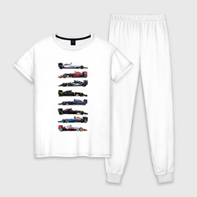 Женская пижама хлопок с принтом Формула 1 в Тюмени, 100% хлопок | брюки и футболка прямого кроя, без карманов, на брюках мягкая резинка на поясе и по низу штанин | f1 | formula 1 | формула 1